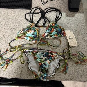 Tropical Print Bikini with Tassels
